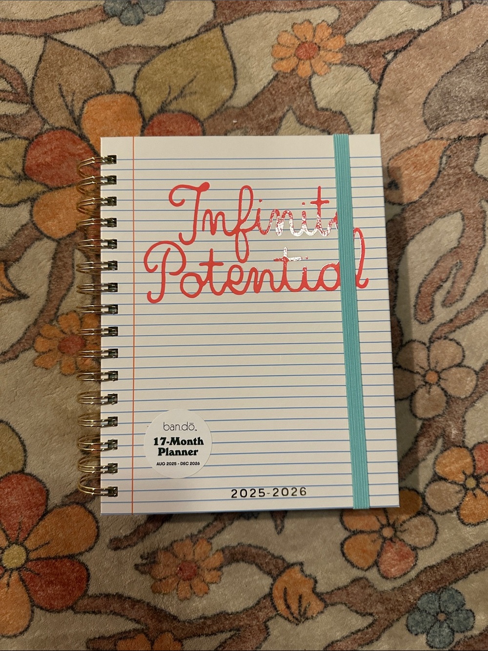 ban.do White Planner with Coral Script and Teal Elastic